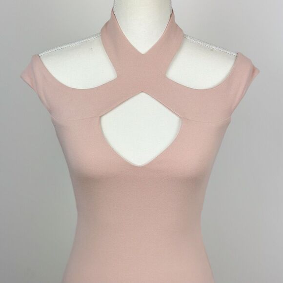 Nookie Hollywood Midi Dress Blush Pink Bodycon Stretch Knit Cocktail Small NWT - Picture 6 of 13